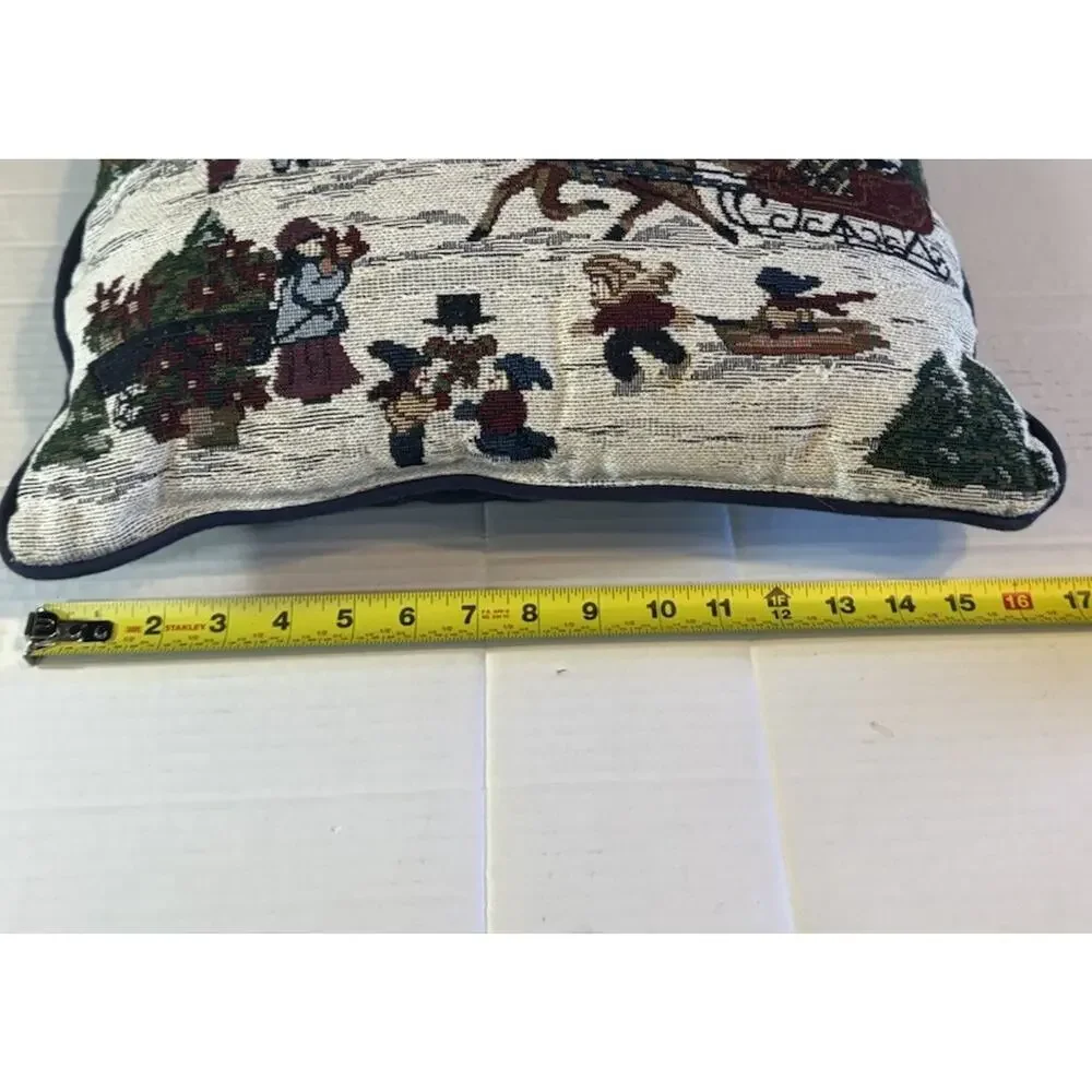 Christmas Scene Tapestry Throw Pillow Shops Holiday Town Winter Sleigh Snow